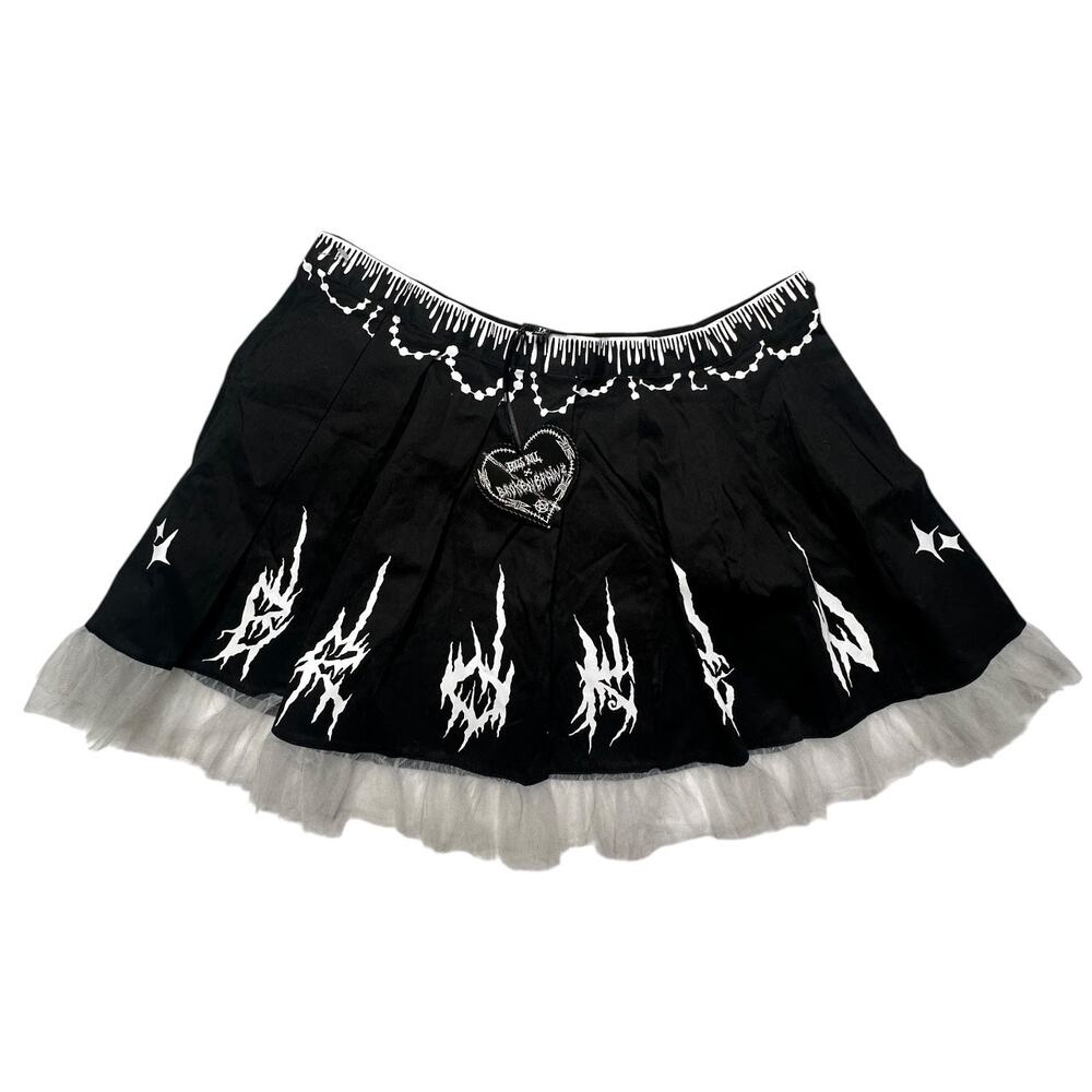 Y2K Dolls Kill X Broken Brainz NWT Plus Size Pleated Graphic Mini Skirt Size 1X